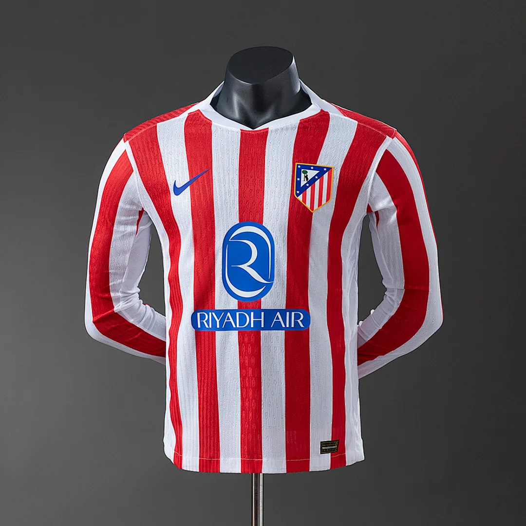 2025/2026 Player Long Sleeve Atletico Madrid Home Jersey