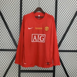 Retro Long Sleeve Manchester united 2007/2008 Champions League version Home Jersey